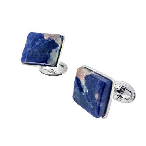 Sodalite Pebble Sterling Silver Cufflinks Cufflinks Jan Leslie Cufflinks and Accessories Square Jan Leslie