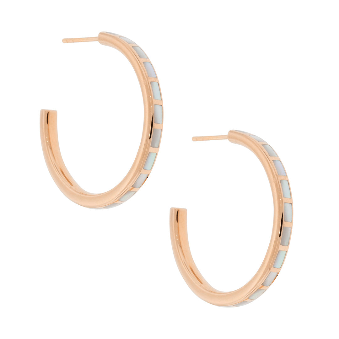 Dash Hoop Gemstone 18K Gold Vermeil Sterling Silver Earrings in rose gold and mother of pearl I Jan Leslie Cufflinks and Accessories. 