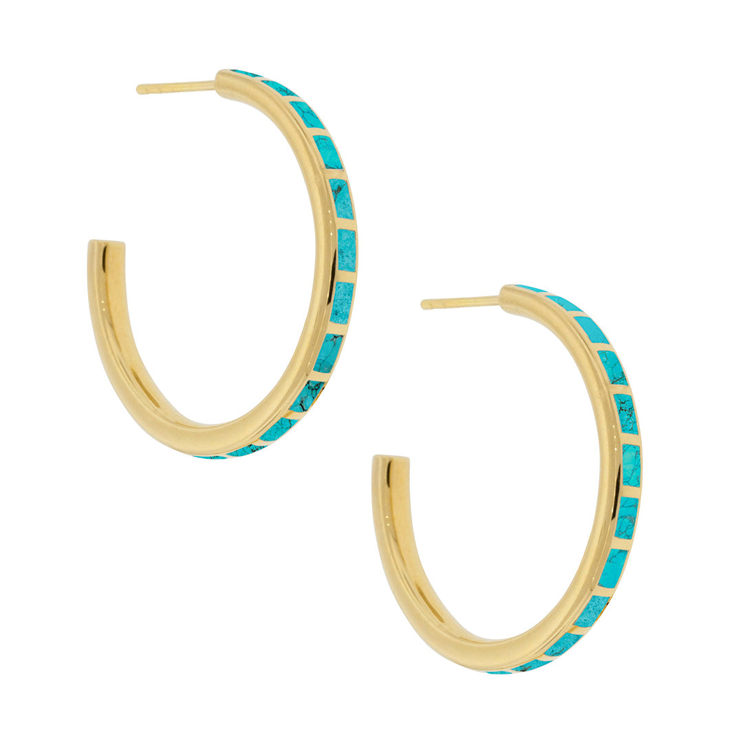 Dash Hoop Gemstone 18K Gold Vermeil Sterling Silver Earrings with turquoise inlay I Jan Leslie Cufflinks and Accessories. 