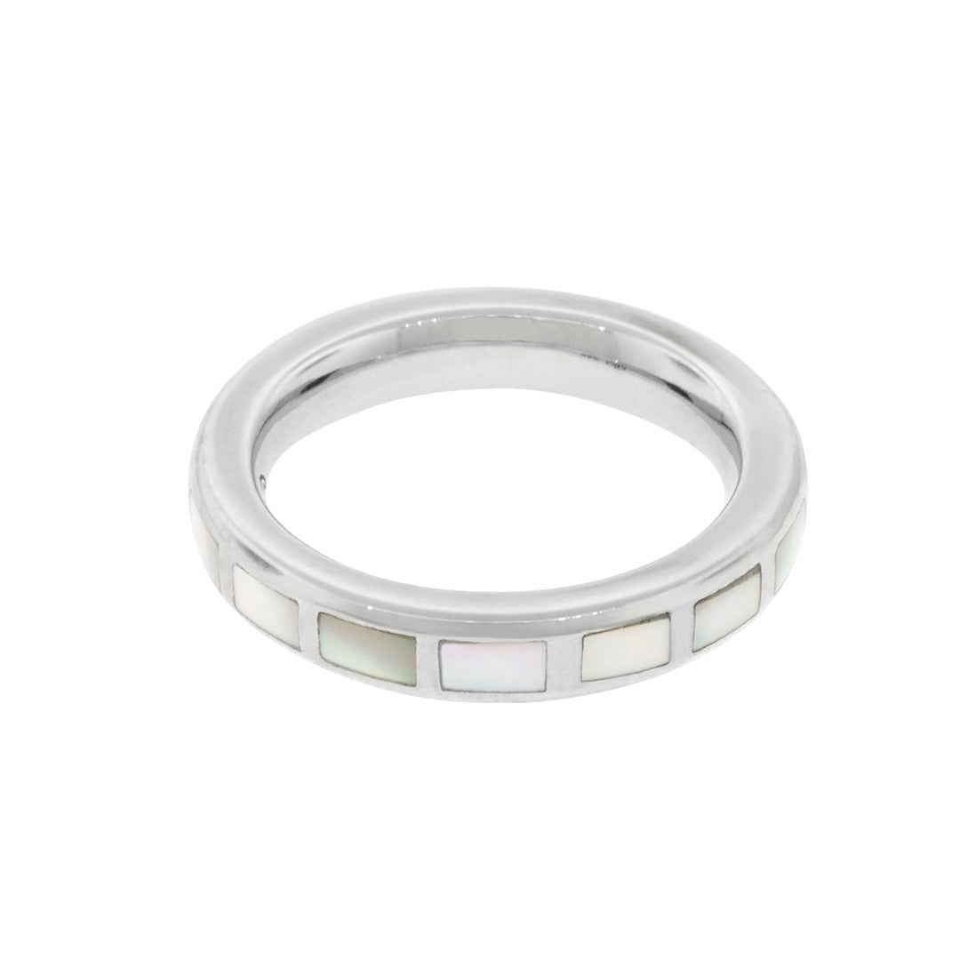 Dash Rectangle Gemstone Sterling Silver Stackable Ring with mother of pearl inlay  | Jan Leslie Cufflinks and Accessories. 