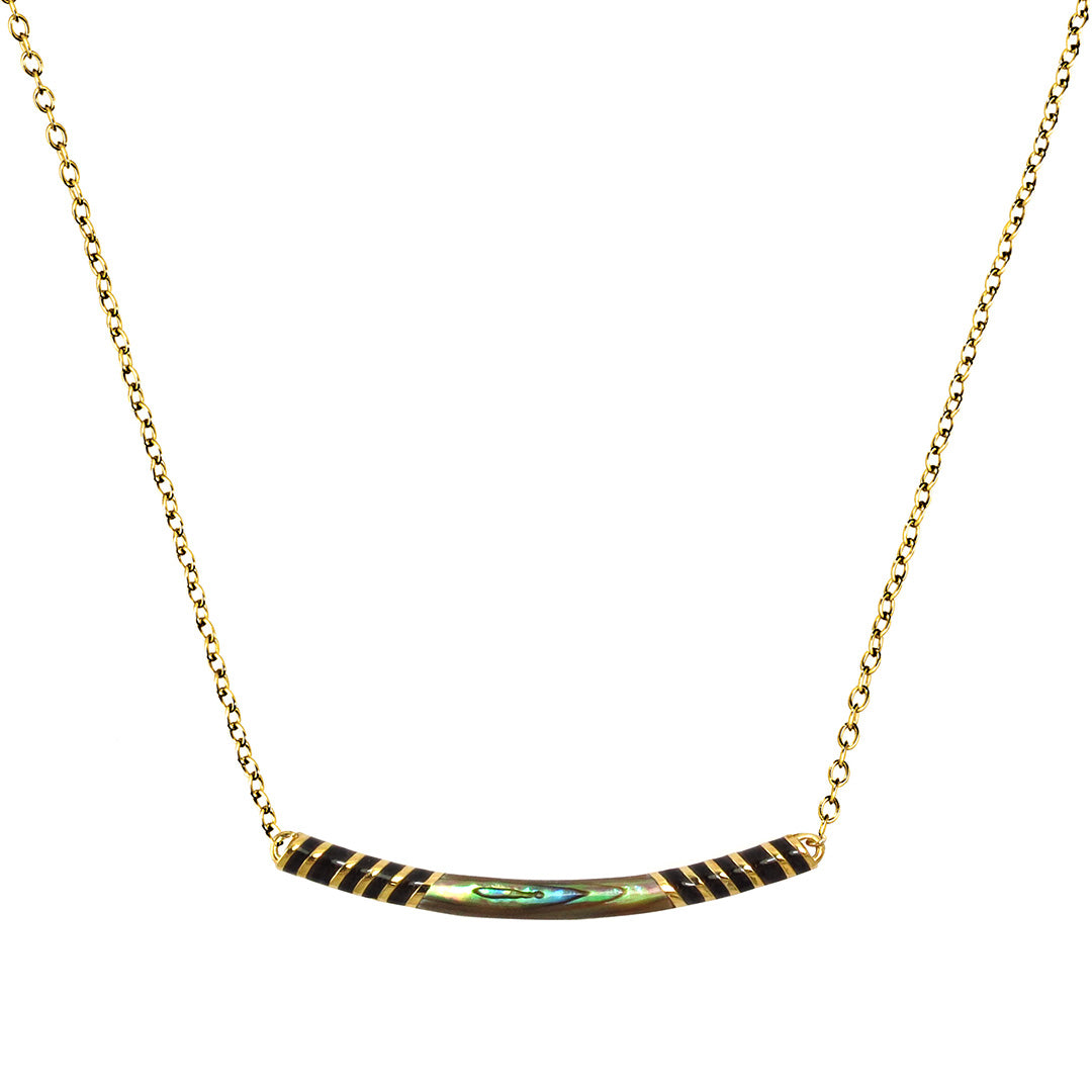 Stripe Enamel and Shell Gemstone Bar 18K Gold Vermeil Sterling Silver Necklace