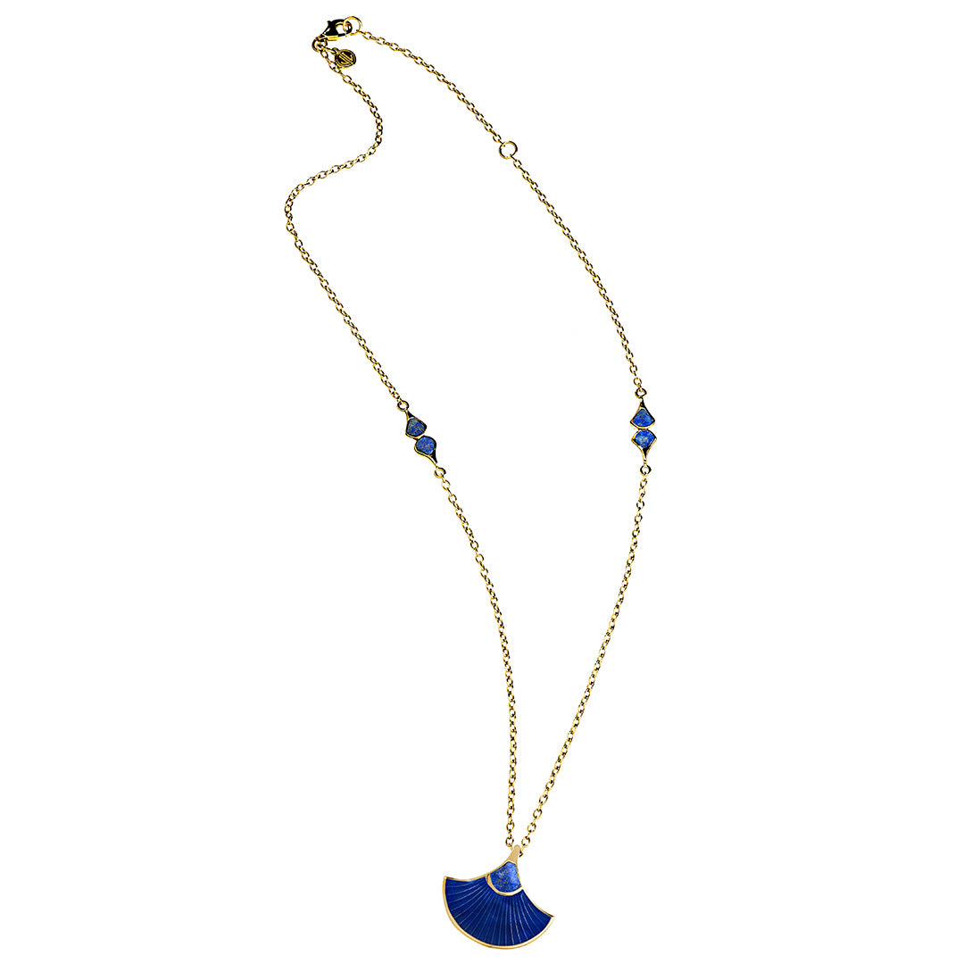 lapis and blue enamel fan pendant necklace