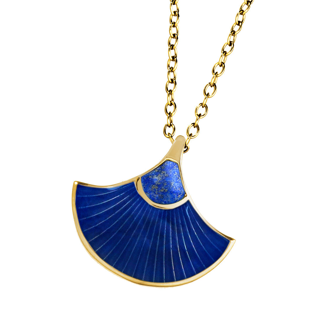 closeup on lapis fan pendant necklace