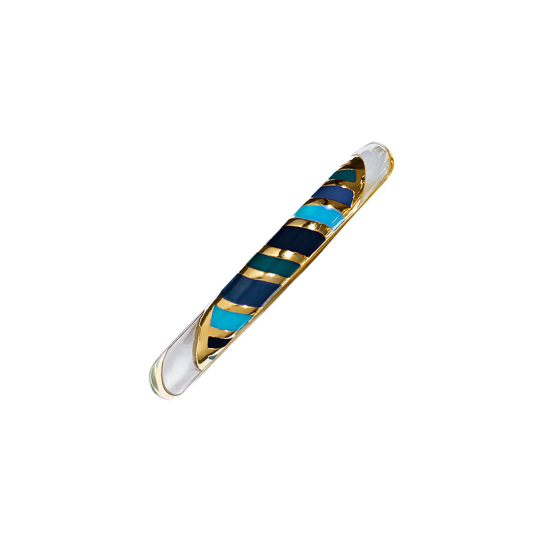 Stackable Stripe Enamel and Shell Gemstone Sterling Silver Ring in blue on gold I Jan Leslie Cufflinks and Accessories. 