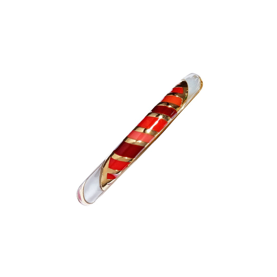 Stackable Stripe Enamel and Shell Gemstone Sterling Silver Ring in red on gold I Jan Leslie Cufflinks and Accessories. 