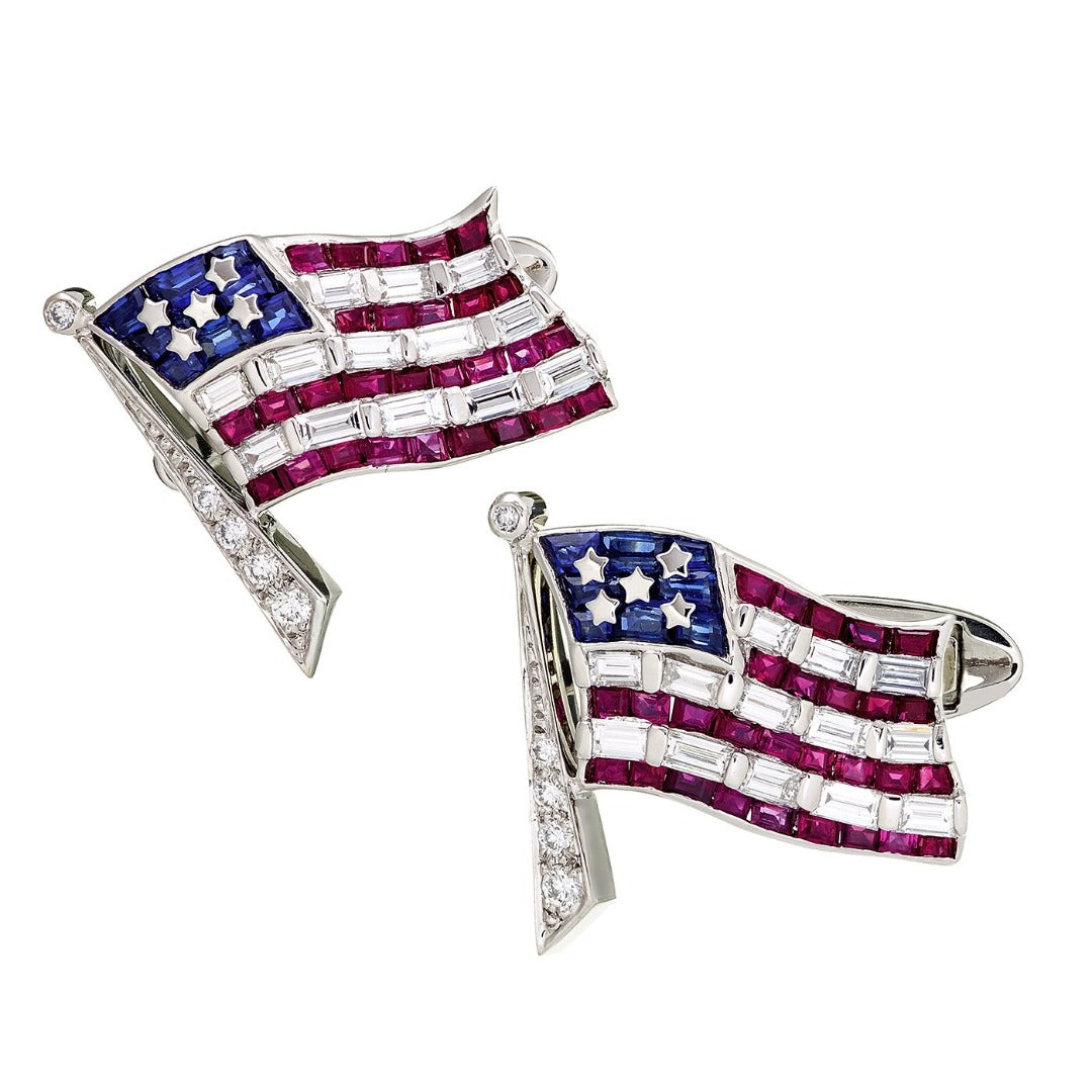 American Flag  Platinum Diamonds Ruby & Sapphire  Cufflinks