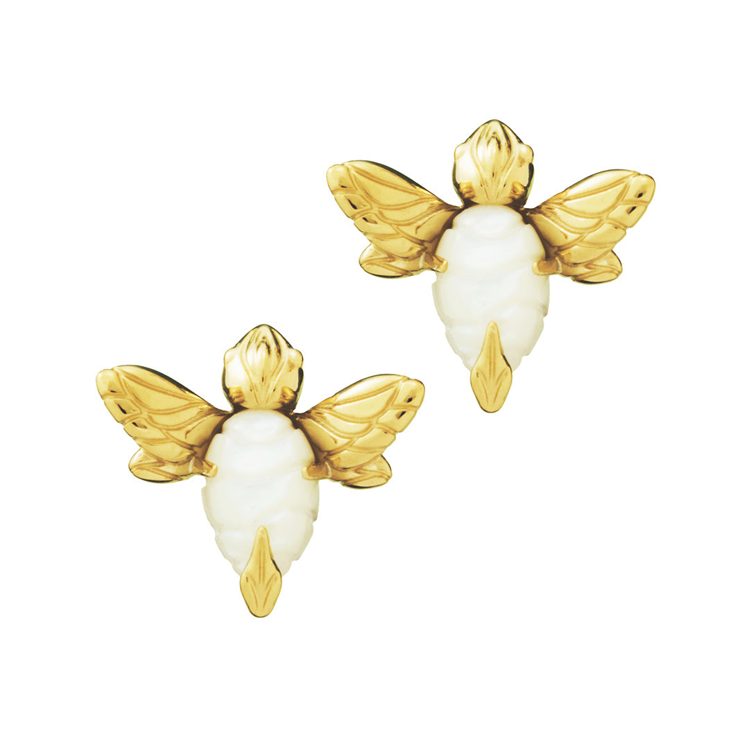 Mother of Pearl and Sterling Silver with 18K Gold Vermeil Bee Stud Earrings I Jan Leslie