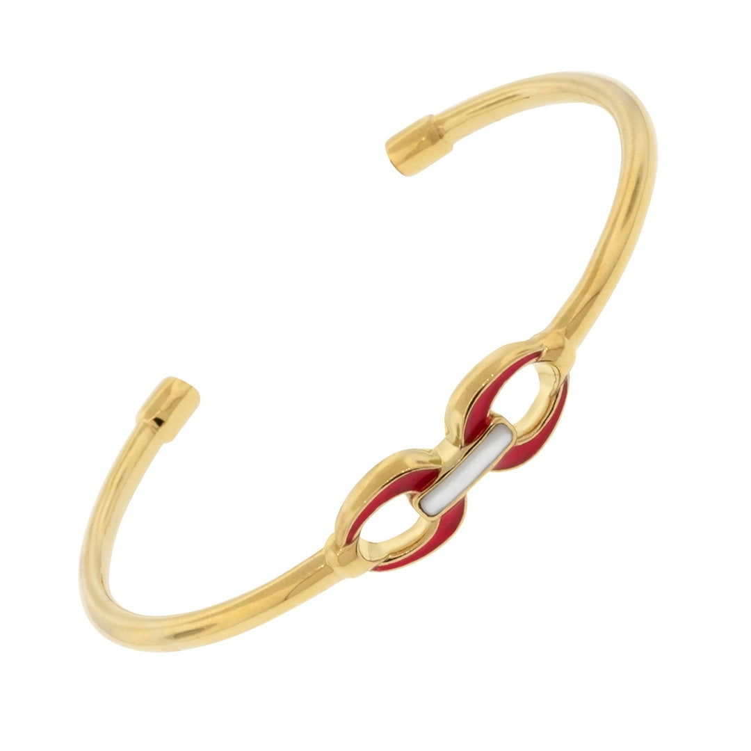 18K Gold Vermeil with Mother of Pearl and Enamel Sterling Silver Cuff Bracelet with Red Enamel I Jan Leslie 