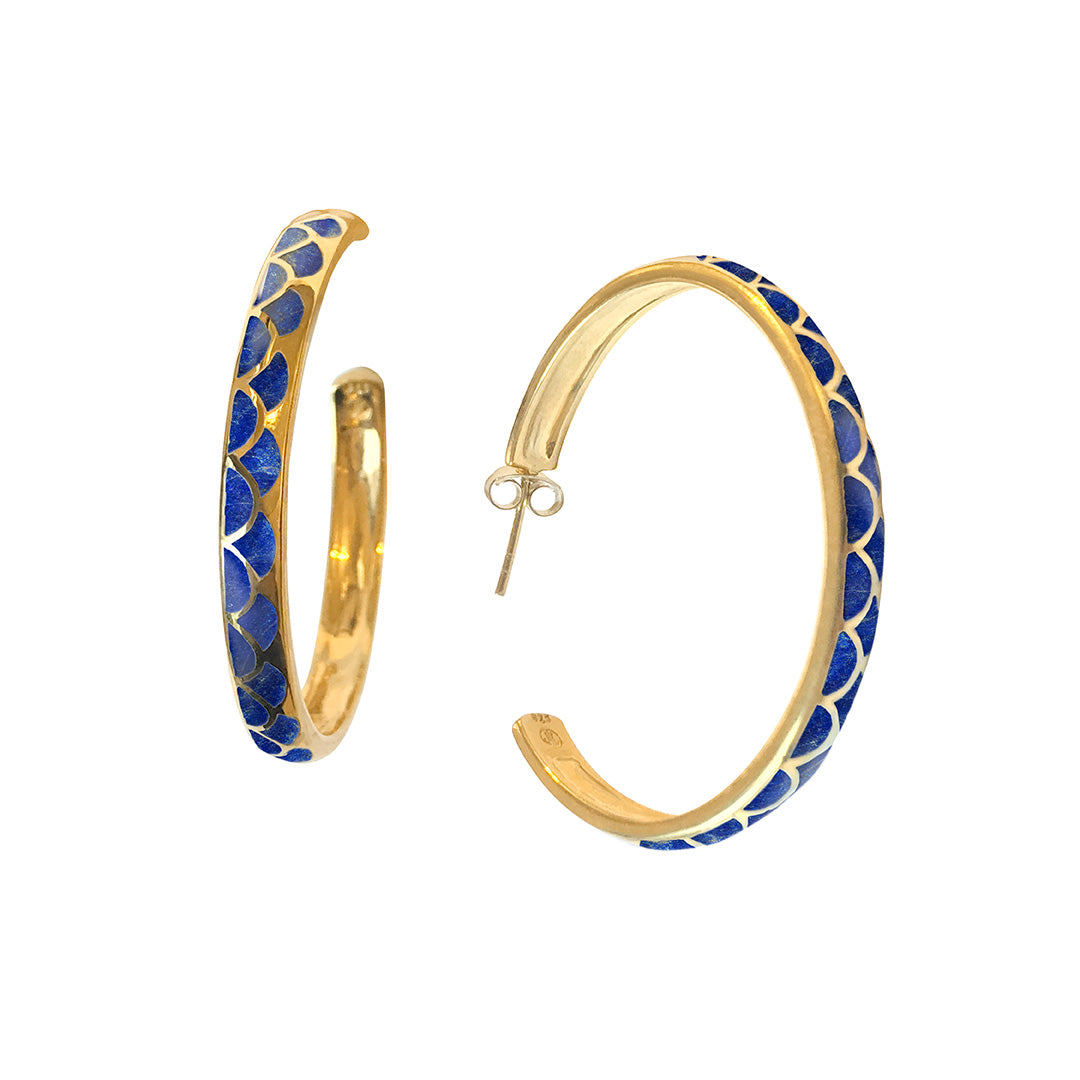 Koi Cascade Gemstone Sterling Silver Hoop Earrings in lapis on gold I Jan Leslie Cufflinks and Accessories. 