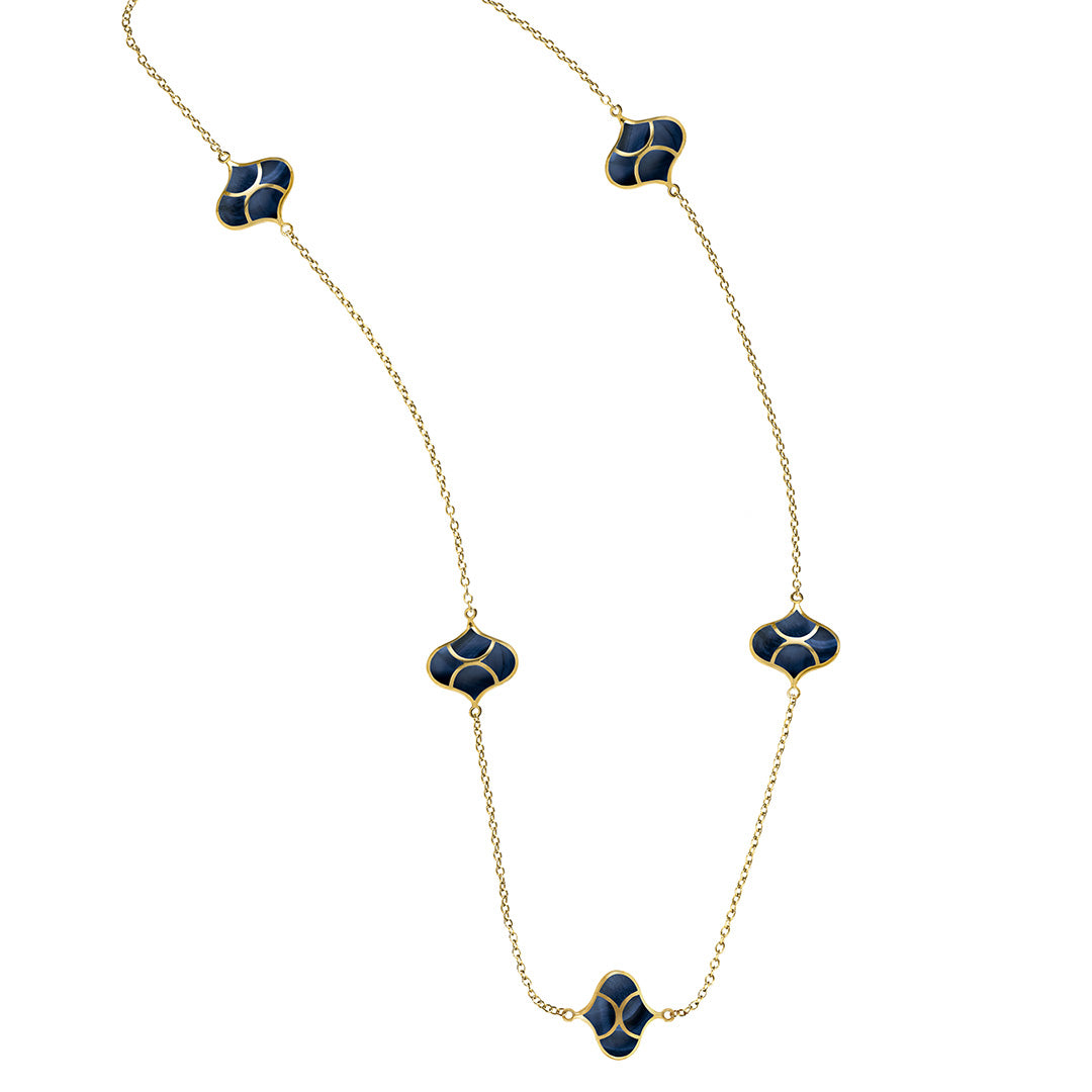 Blue Tiger's Eye 5 Station Vermeil Koi Necklace