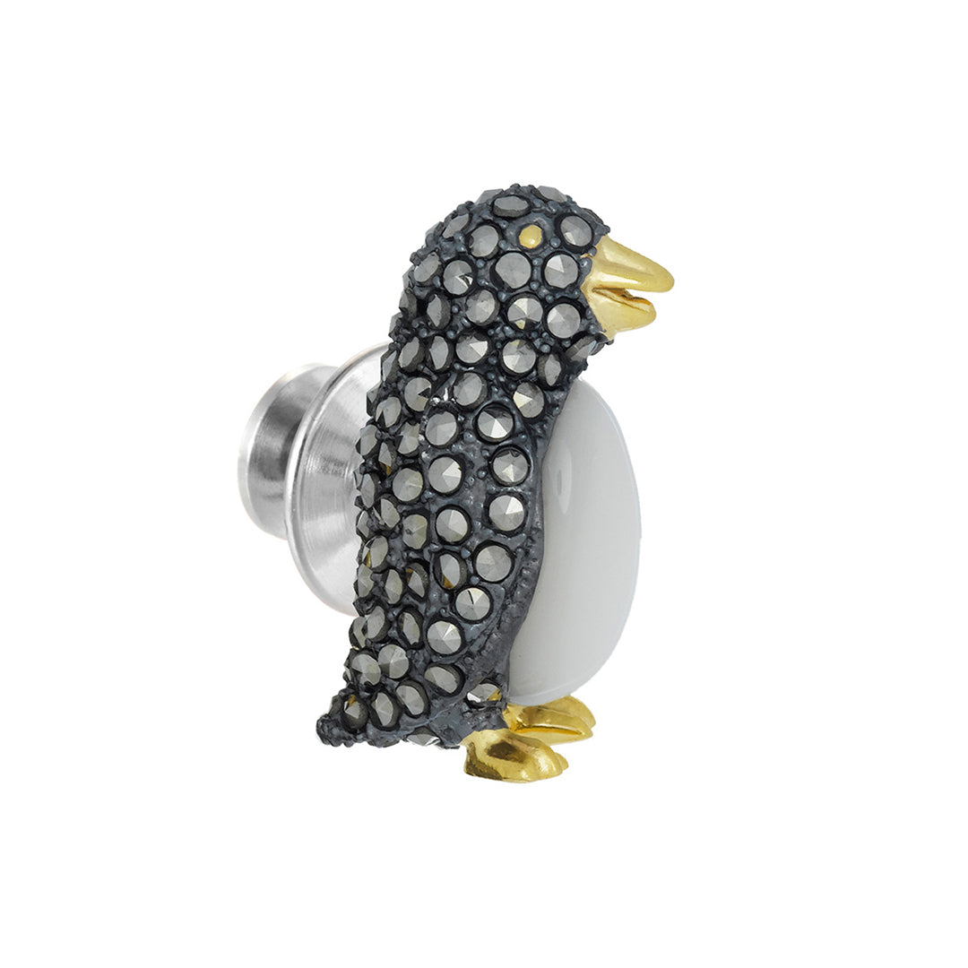 Gemstone Penguin Sterling Silver Lapel Pin I Jan Leslie Cufflinks and Accessories. 