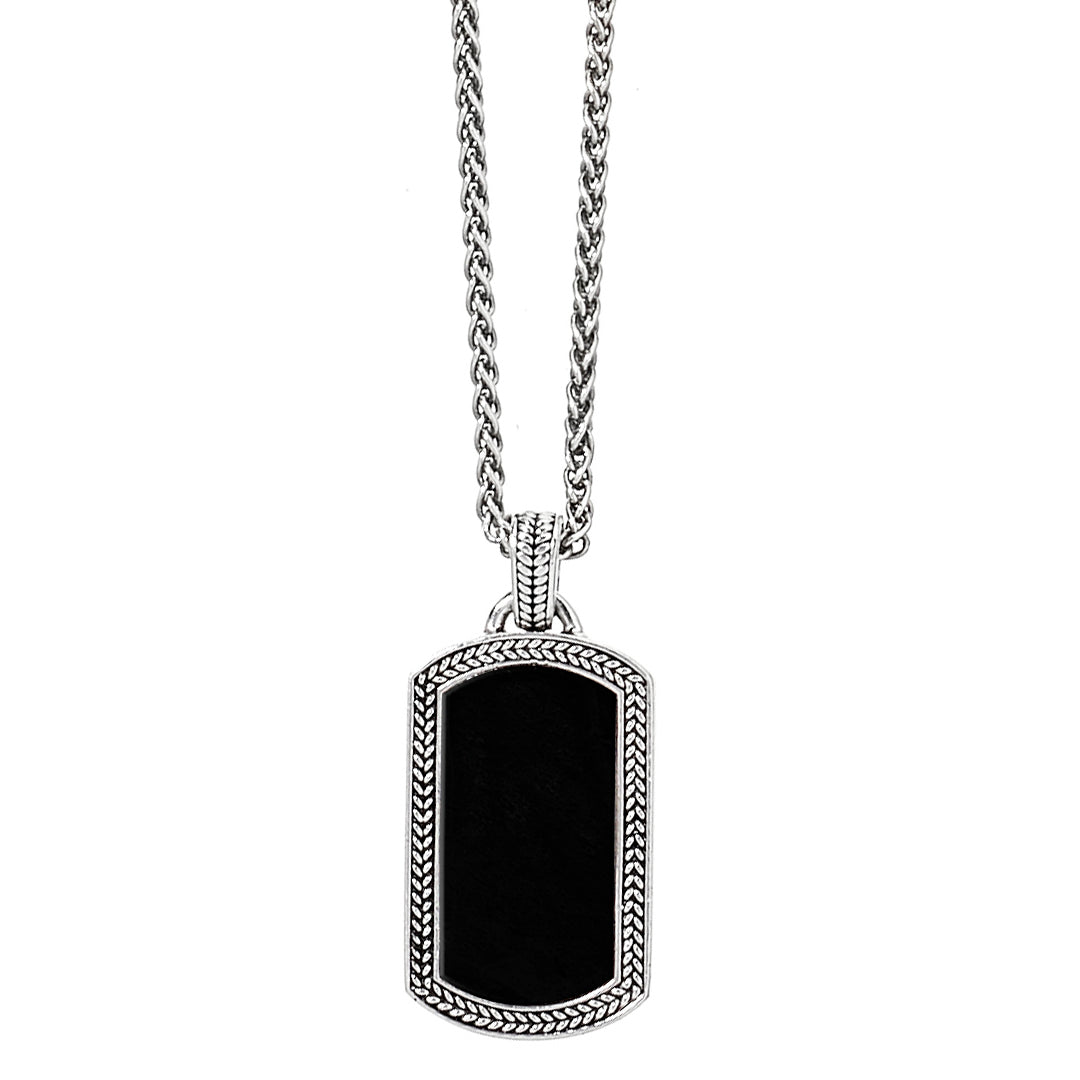 Black Onyx Gemstone Plaque Sterling Silver Pendant Necklace I Jan Leslie Cufflinks and Accessories 