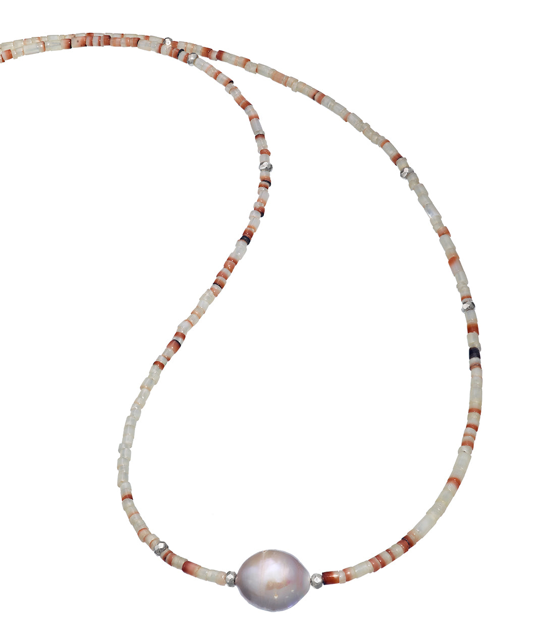 Freshwater Pearl Center White Shell Beaded Necklace with Sterling Silver Accents  I Jan Leslie Cufflinks and Accessories. 