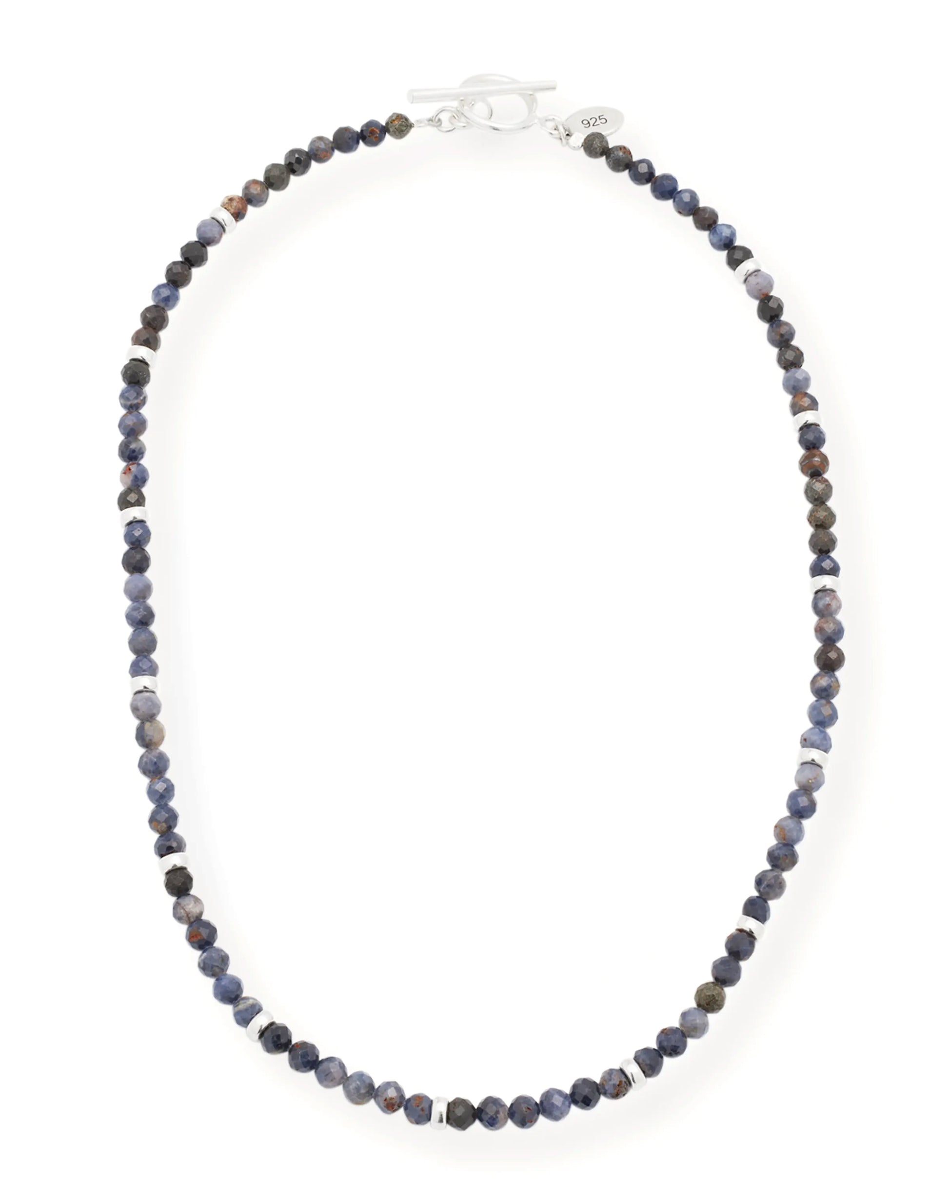 Blue Sapphire Beaded Necklace with Sterling Silver Accents and Toggle Closure I Jan Leslie Cufflinks and Accessories. 