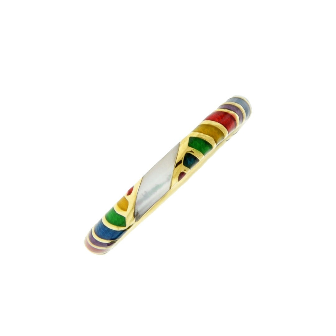 Stackable Stripe Enamel and Shell Gemstone Sterling Silver Ring in rainbow on gold I Jan Leslie Cufflinks and Accessories. 