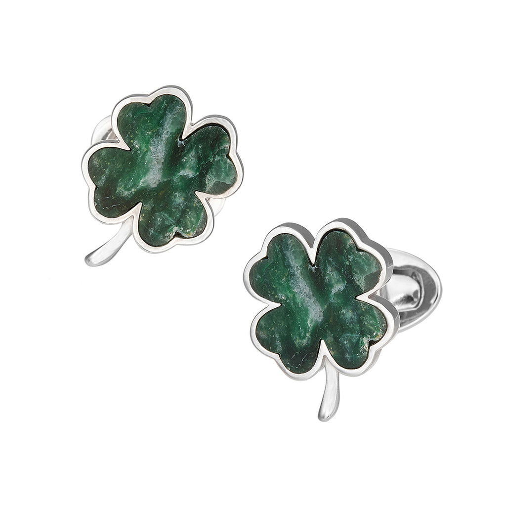 Green Onyx Four Leaf Clover Sterling Silver Cufflinks I Jan Leslie