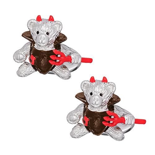 Moving Devil and Angel Bear Sterling Silver Cufflinks Sale Only Jan Leslie Devil and Devil - Brown Jan Leslie