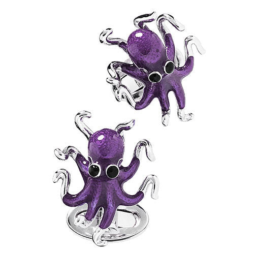 Purple Octopus Sterling Silver Cufflinks by Jan Leslie