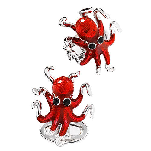 Red Octopus Sterling Silver Cufflinks by Jan Leslie