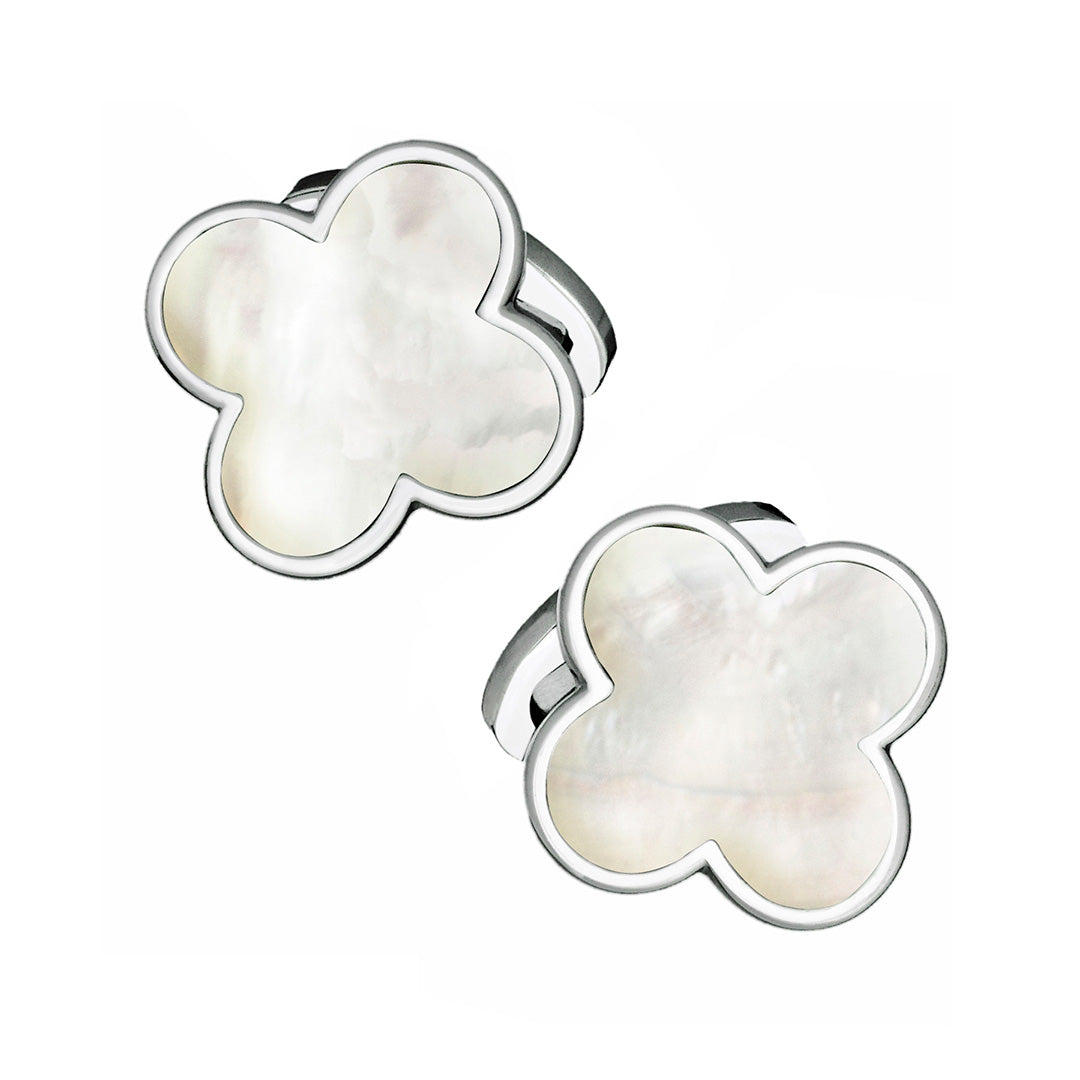 Four Leaf Clover Gemstone and Sterling Silver Cufflinks with mother of pearl inlay I Jan Leslie Cufflinks and Accessories. 