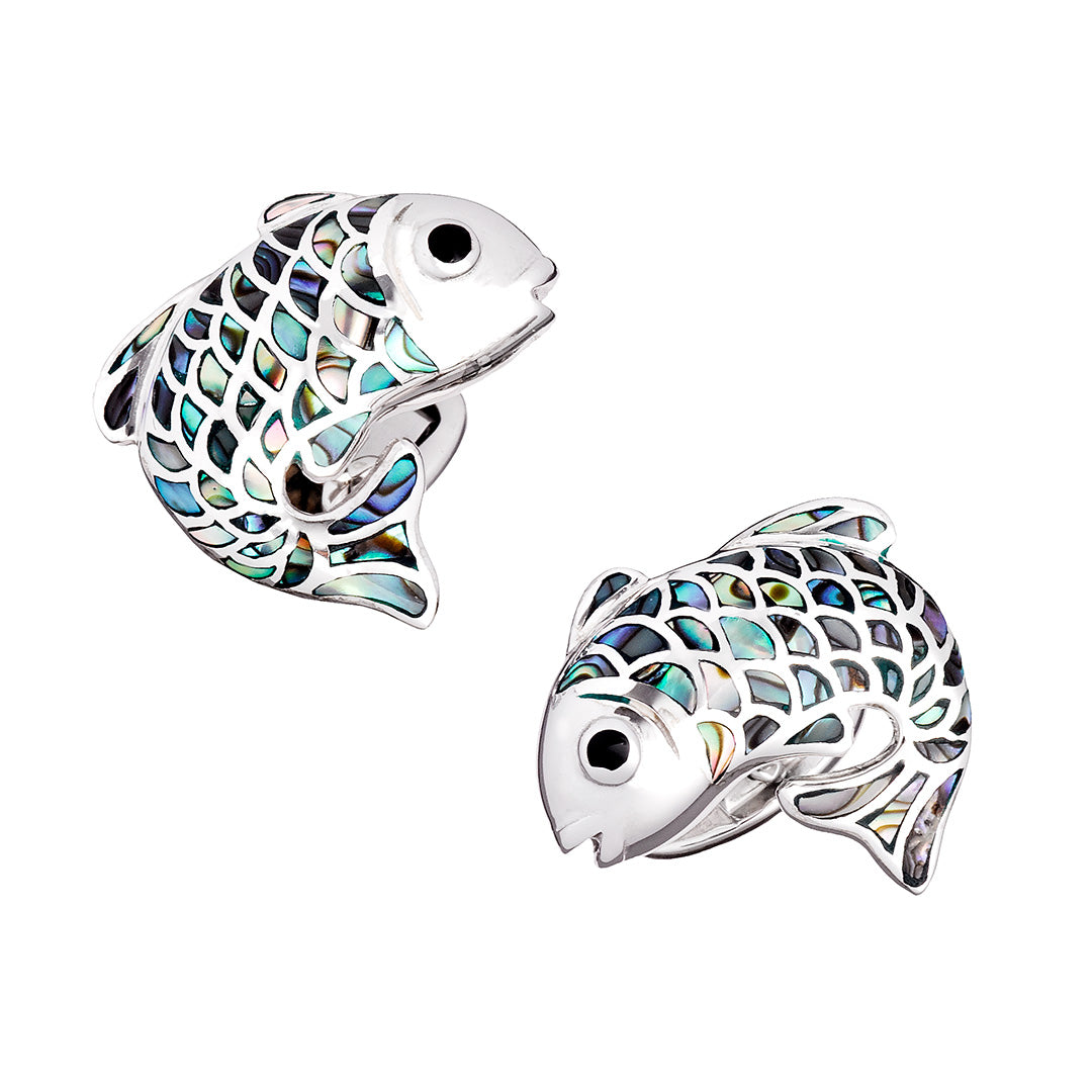 Koi Fish with Mother of Pearl & Sterling Silver Cufflinks with abalone inlay  I Jan Leslie Cufflinks and Accessories. 