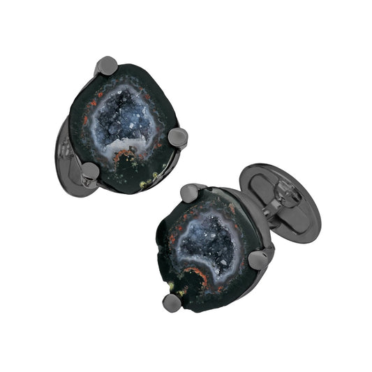 Druzy Crystallized Gemstone Sterling Silver Cufflinks with black ruthenium finish I Jan Leslie Cufflinks and Accessories. 