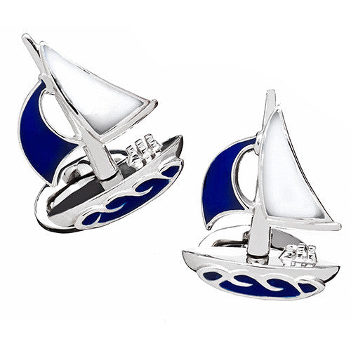 Blue Moving Sailboat Cufflinks - Jan Leslie Cufflinks and Accessories