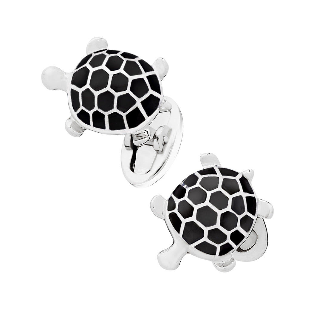 Turtle with Hand-painted Enamel & Sterling Silver Cufflinks with black enamel I Jan Leslie Cufflinks and Accessories.