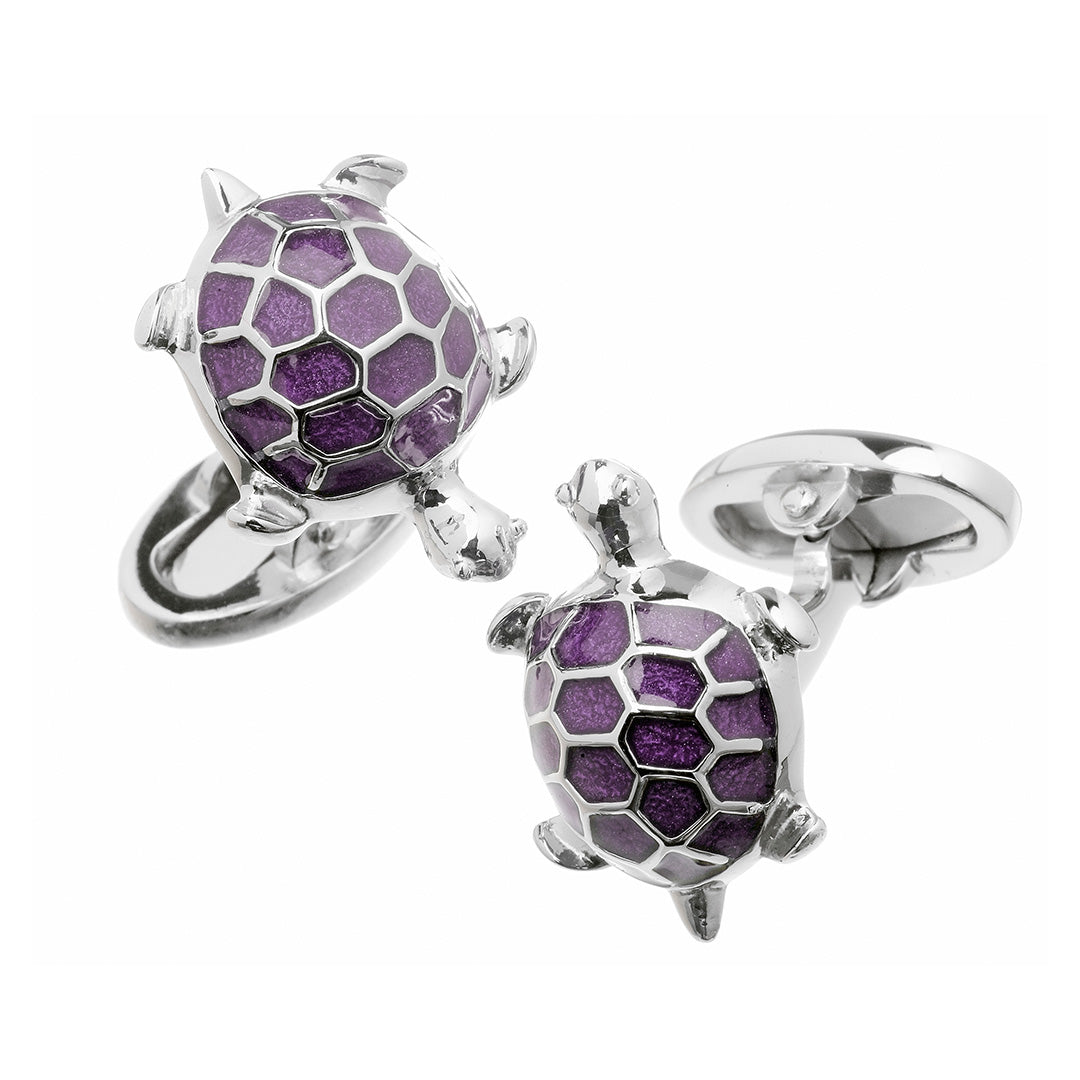 Turtle with Hand-painted Enamel & Sterling Silver Cufflinks with purple enamel I Jan Leslie Cufflinks and Accessories. 