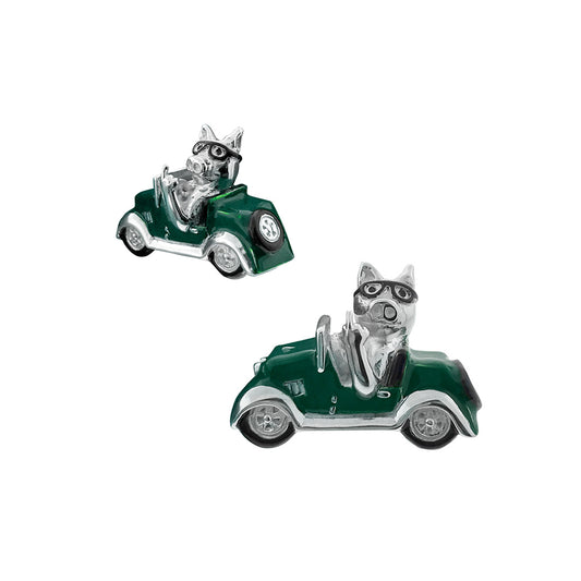 British Racing Green Sterling Silver Road Hog Cufflinks I Jan Leslie Cufflinks and Accessories. 