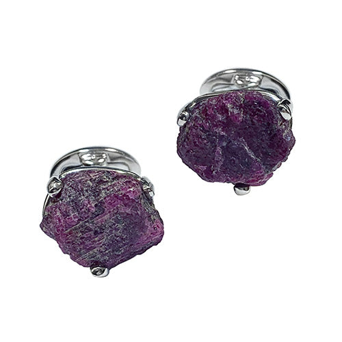 Raw Ruby Gemstone Sterling Silver Cufflinks Cufflinks Jan Leslie Cufflinks and Accessories Shiny Silver-3 Jan Leslie