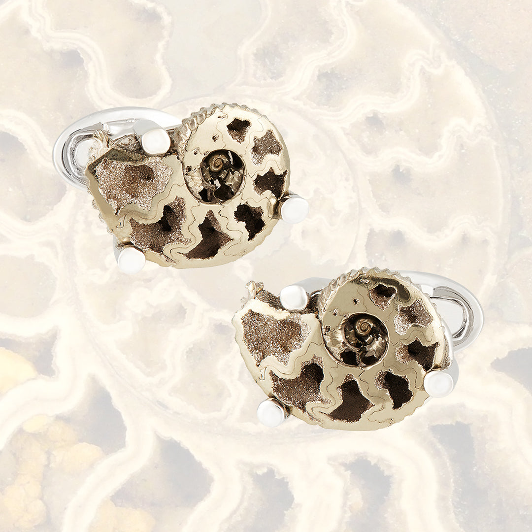 Pyritized Ammonite Fossil Sterling Silver Cufflink