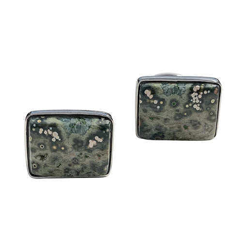 Ocean Jasper Green Sterling Silver Cufflinks Cufflinks Jan Leslie Cufflinks and Accessories Rectangle-A Jan Leslie