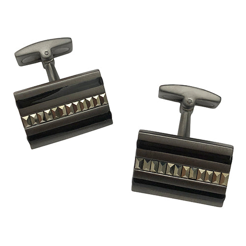 Gunmetal Cufflinks with Marcasite Stripe - Jan Leslie Cufflinks and Accessories