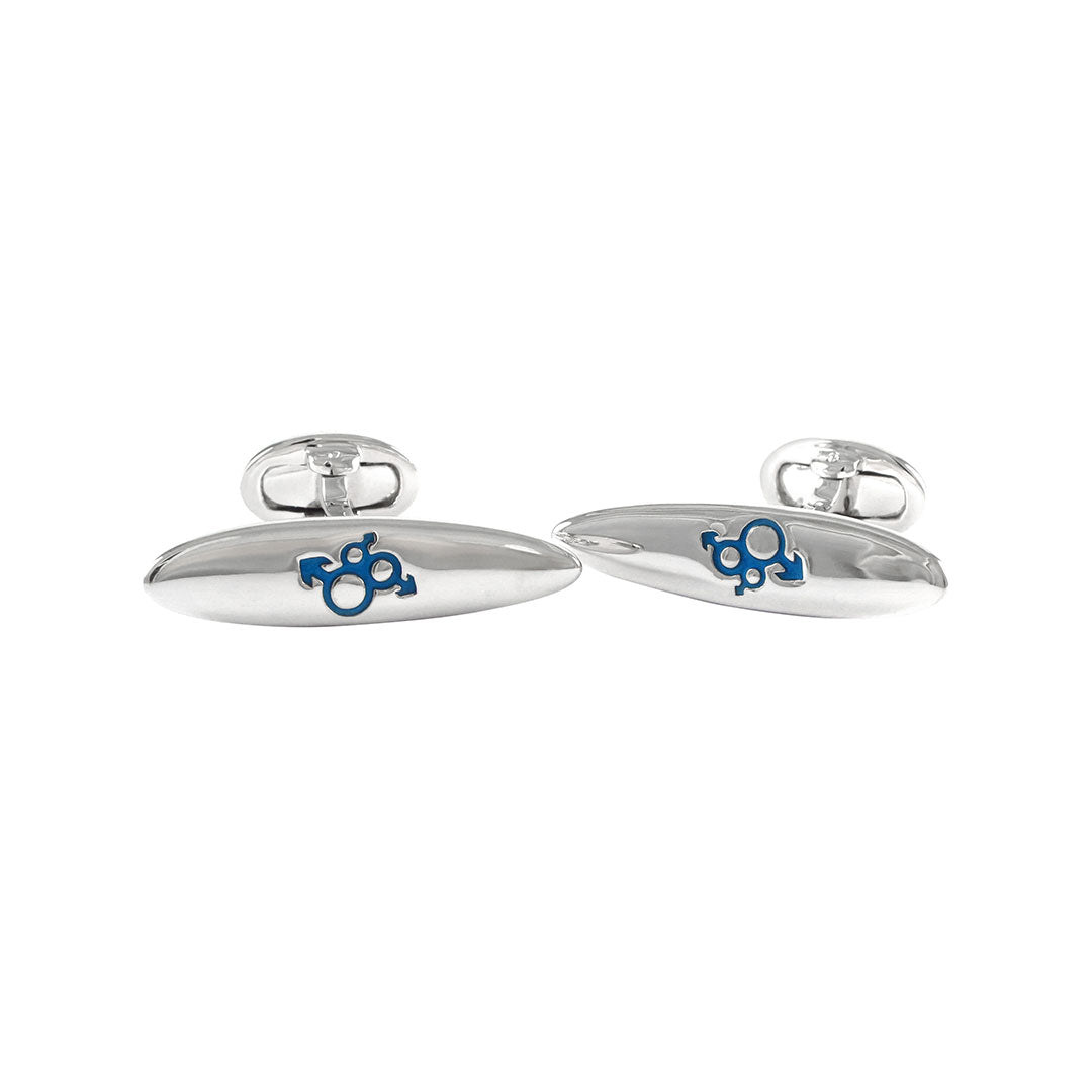 Enamel Retro Surfboard Sterling Silver Cufflinks - Jan Leslie. Surfboard cufflinks crafted from 925 sterling silver with blue enamel Venus symbol center. 