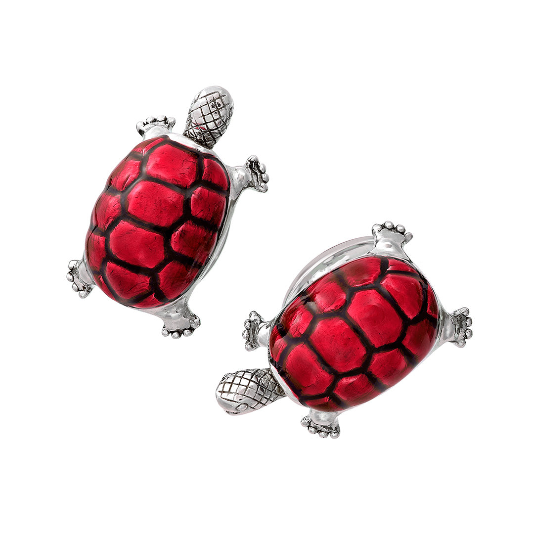 Smiling Enamel Shell Turtle Sterling Silver Cufflinks in red I Jan Leslie Cufflinks and Accessories. 