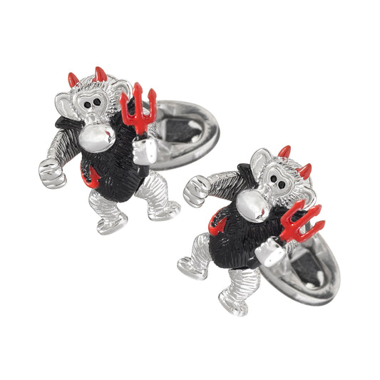 Moving Monkey Enamel Devil Sterling Silver Cufflinks I Jan Leslie