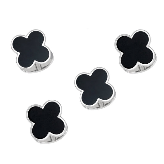 Gemstone Four Leaf Clover Sterling Silver Tuxedo Studs in Onyx I Jan Leslie Cufflinks and Accessories. 