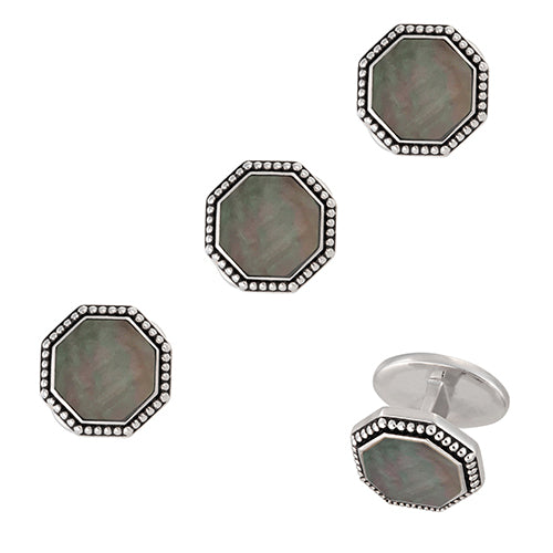 Octagon Gemstone with Antique Border Sterling Silver Tuxedo Studs Studs Only Jan Leslie Gray Mother of Pearl Jan Leslie