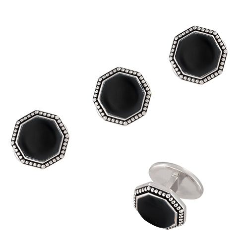 Octagon Gemstone with Antique Border Sterling Silver Tuxedo Studs Studs Only Jan Leslie Black Onyx Jan Leslie