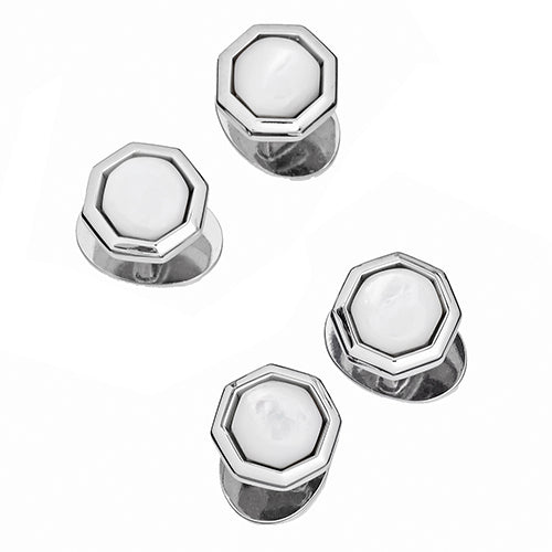 Classic Octagon Gemstone Sterling Silver Tuxedo Studs Studs Only Jan Leslie Mother of Pearl Jan Leslie