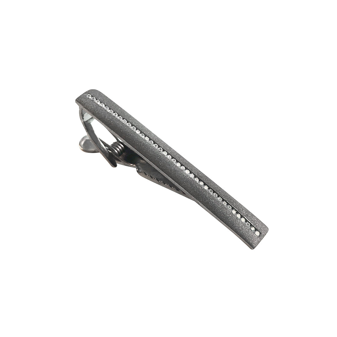 Gunmetal Sterling Silver Tie Bar with CZ stones I Jan Leslie Cufflinks and Accessories. 