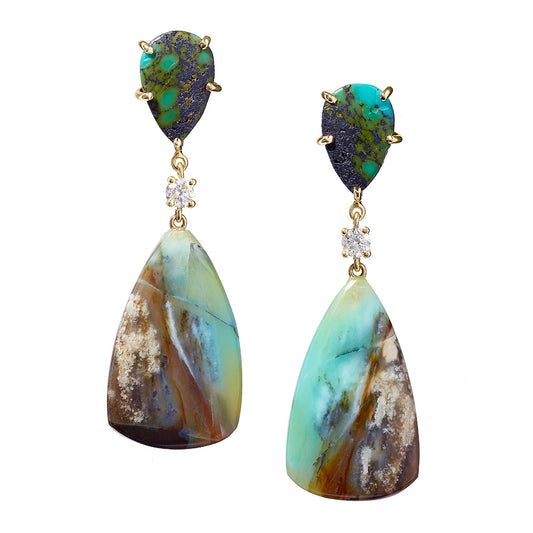 Great Barrier Reef 18K Gold One of a Kind Gemstone Earrings I Jan Leslie Bespoke Earrings. 