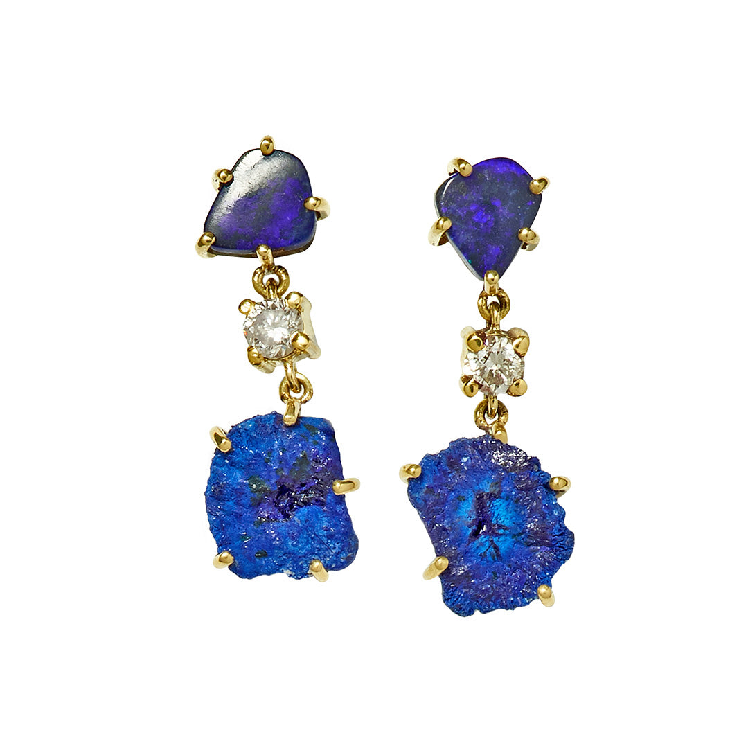 Bora Bora 18K Gold One of a Kind Gemstone Earrings I Jan Leslie Bespoke Earrings. 