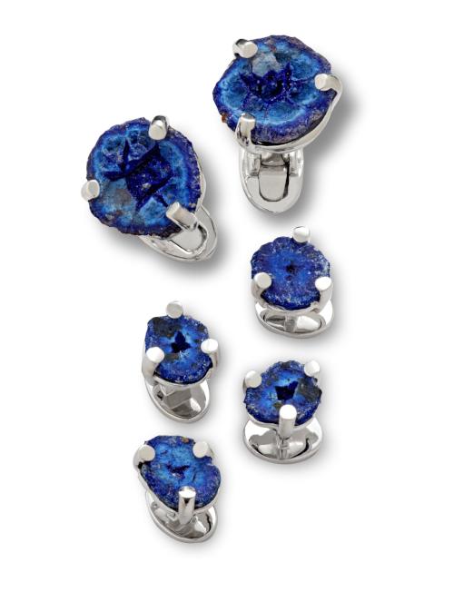 Azurite Geode Sterling Silver Cufflink and Tuxedo Stud Set - Jan Leslie Cufflinks and Accessories