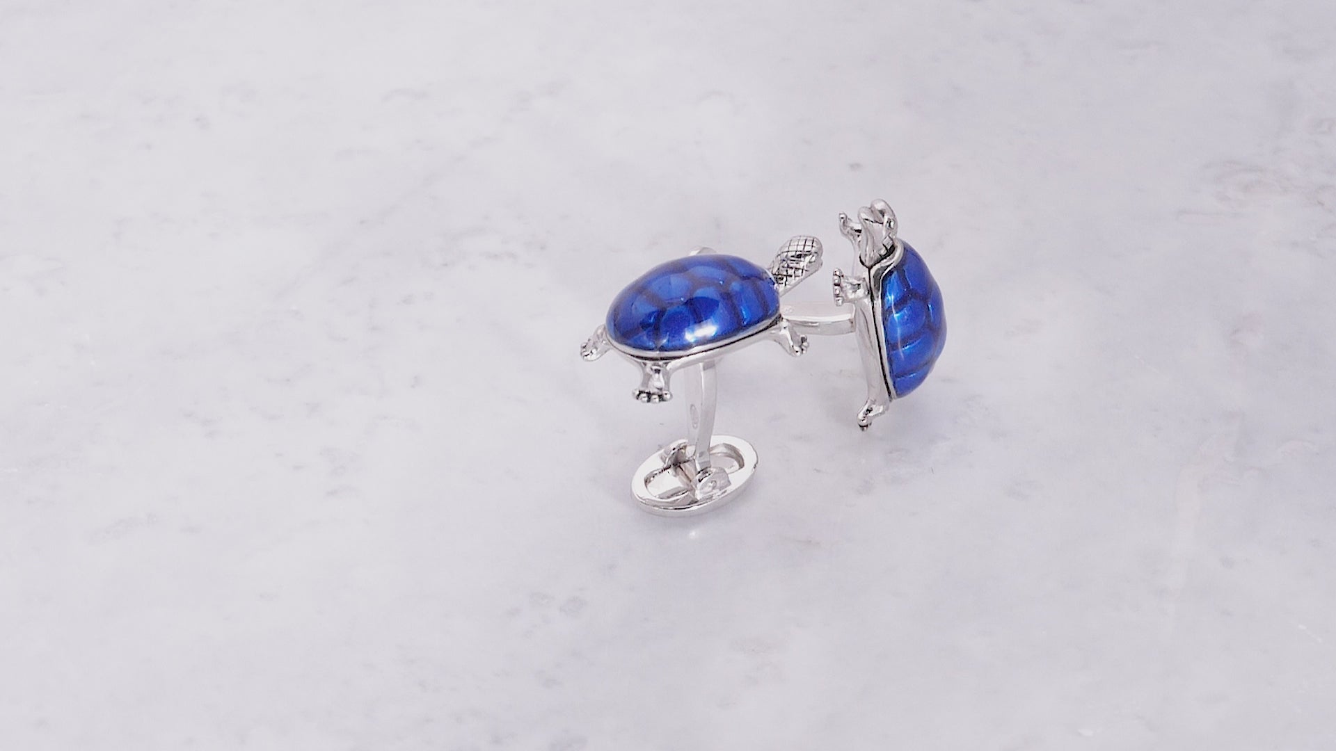 180 video of the Smiling Enamel Shell Turtle Sterling Silver Cufflinks in blue I Jan Leslie Cufflinks and Accessories. 