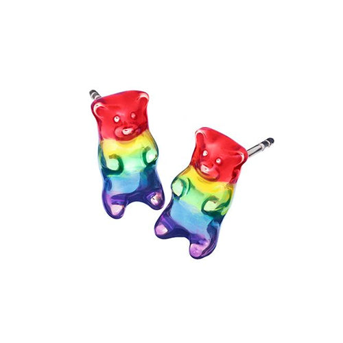 Rainbow Enamel Gummy Bear Stud Sterling Silver Earrings I Jan Leslie Cufflinks and Accessories. 