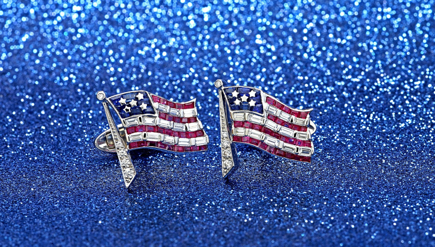 American Flag  Platinum Diamonds Ruby & Sapphire  Cufflinks